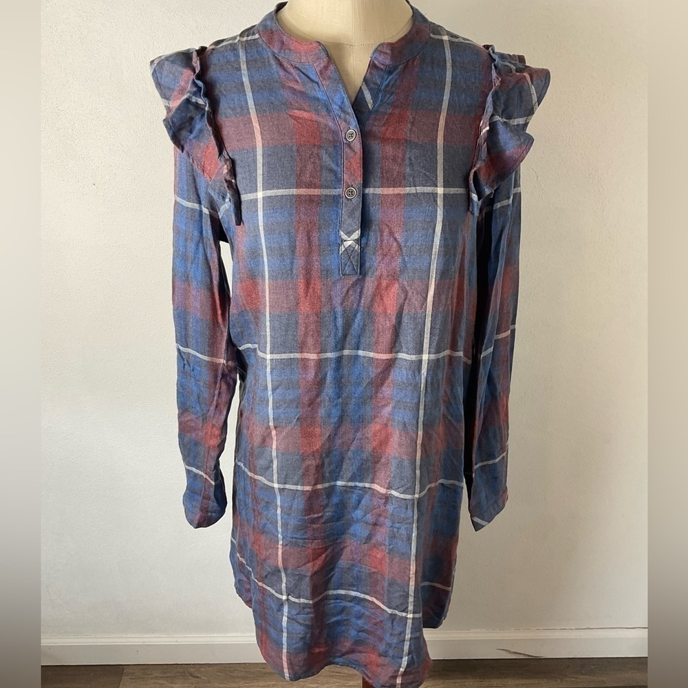 Anthropologie Cloth & Stone Plaid Ruffled Shirtdress Sz XS
